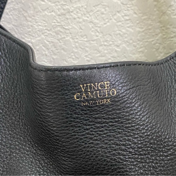 VINCE CAMUTO “IKE” Black Soft Pebbled Leather Tote Double Handle Shoulder Bag - Picture 11 of 15
